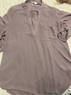 Lush Lavender V-Neck Pocket Blouse